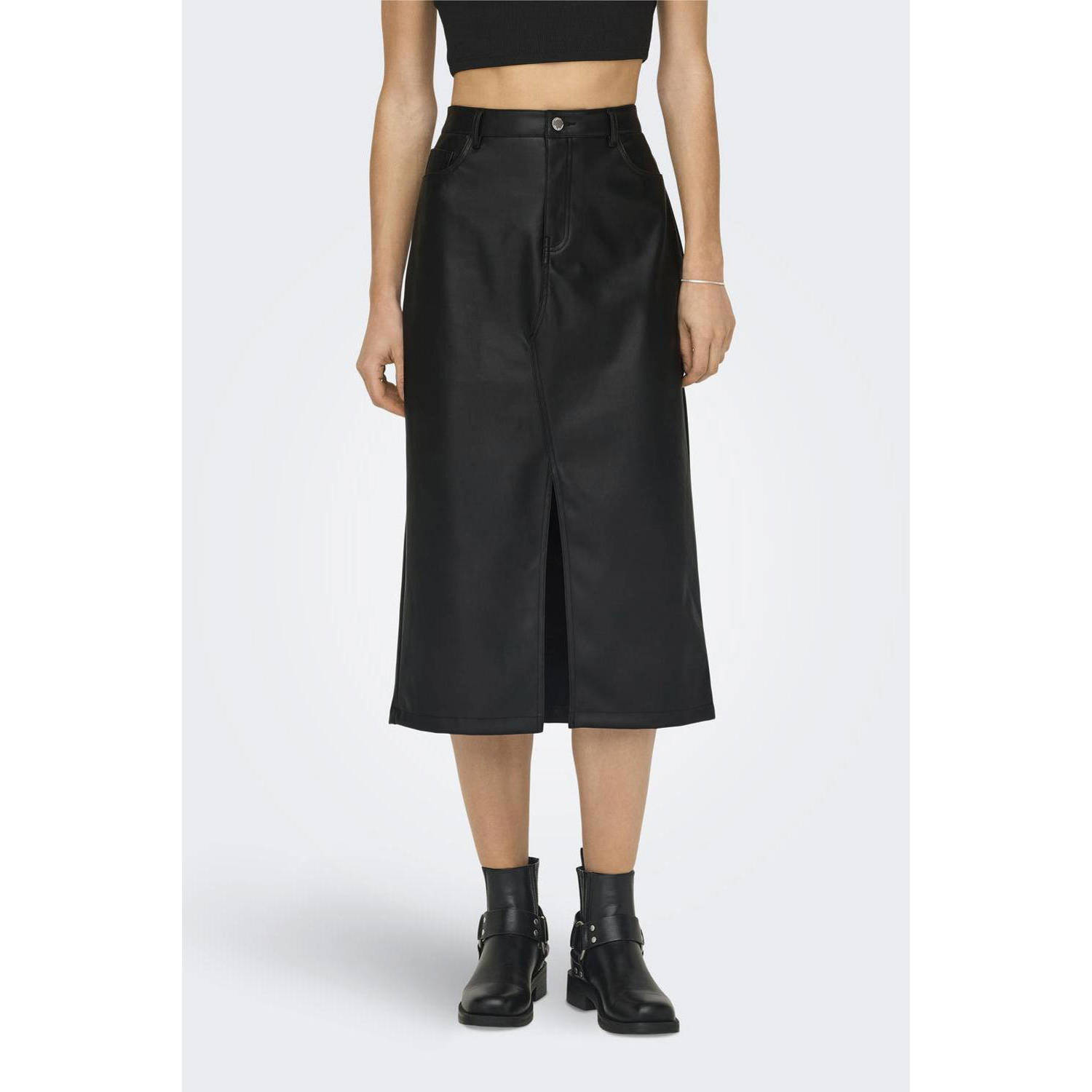 ONLY imitatieleren rok zwart