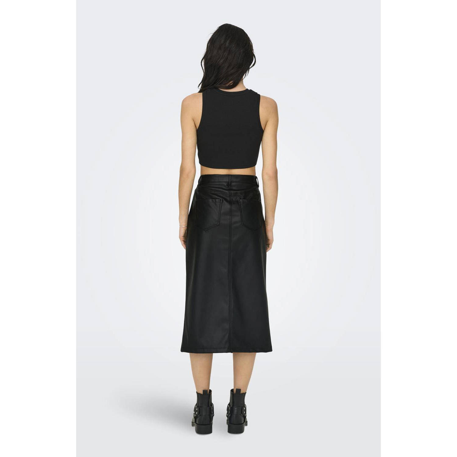 ONLY imitatieleren rok zwart
