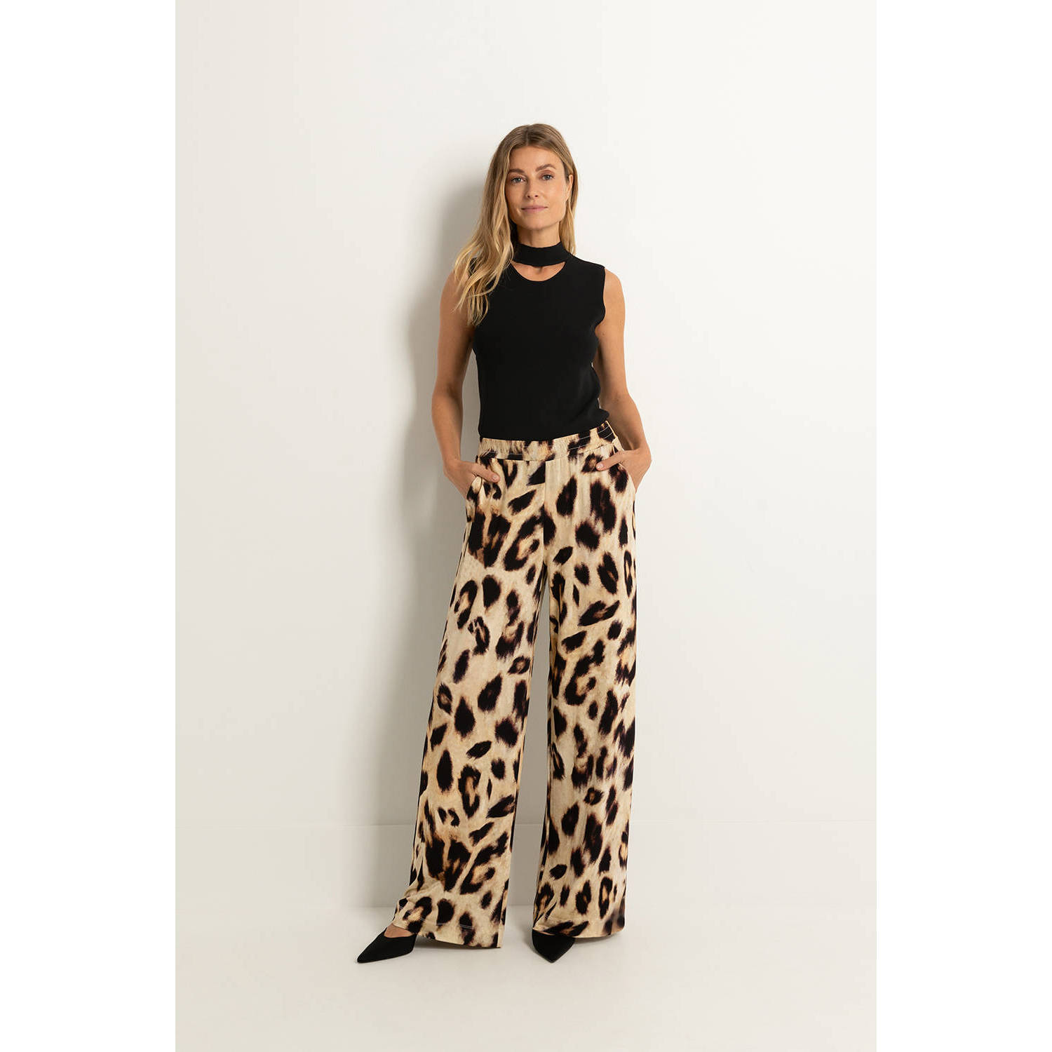 Claudia Sträter wide leg broek beige zwart