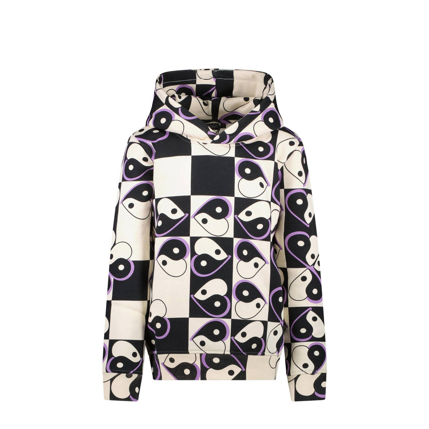 Cars hoodie DELFINE met all over print zwart wit paars