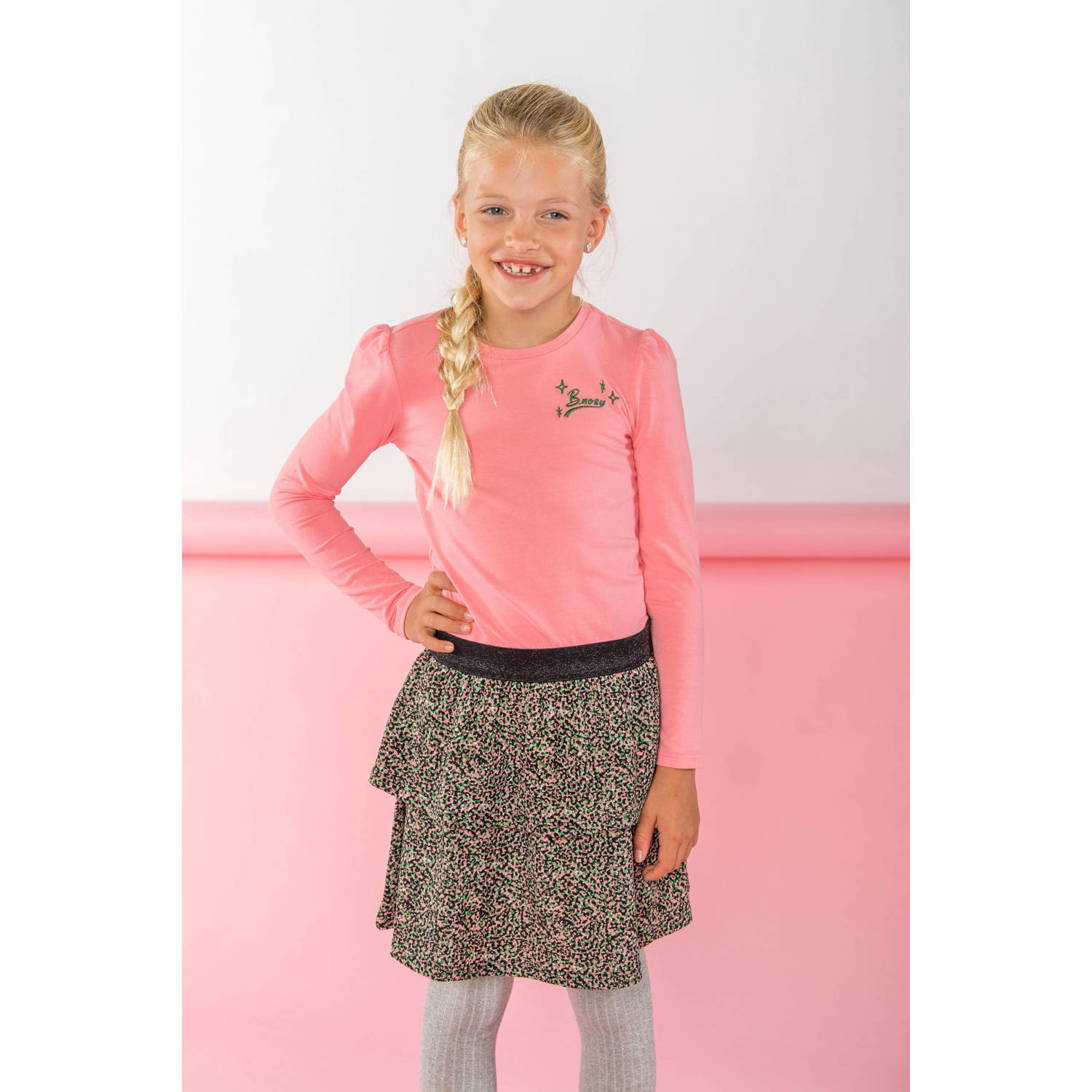 B.Nosy jurk Daphne met all over print roze zwart lichtgroen