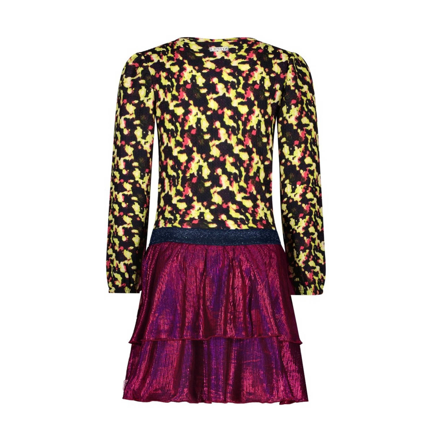B.Nosy jurk Daisy met all over print paars neongroen