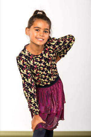 jurk Daisy met all over print paars/neongroen
