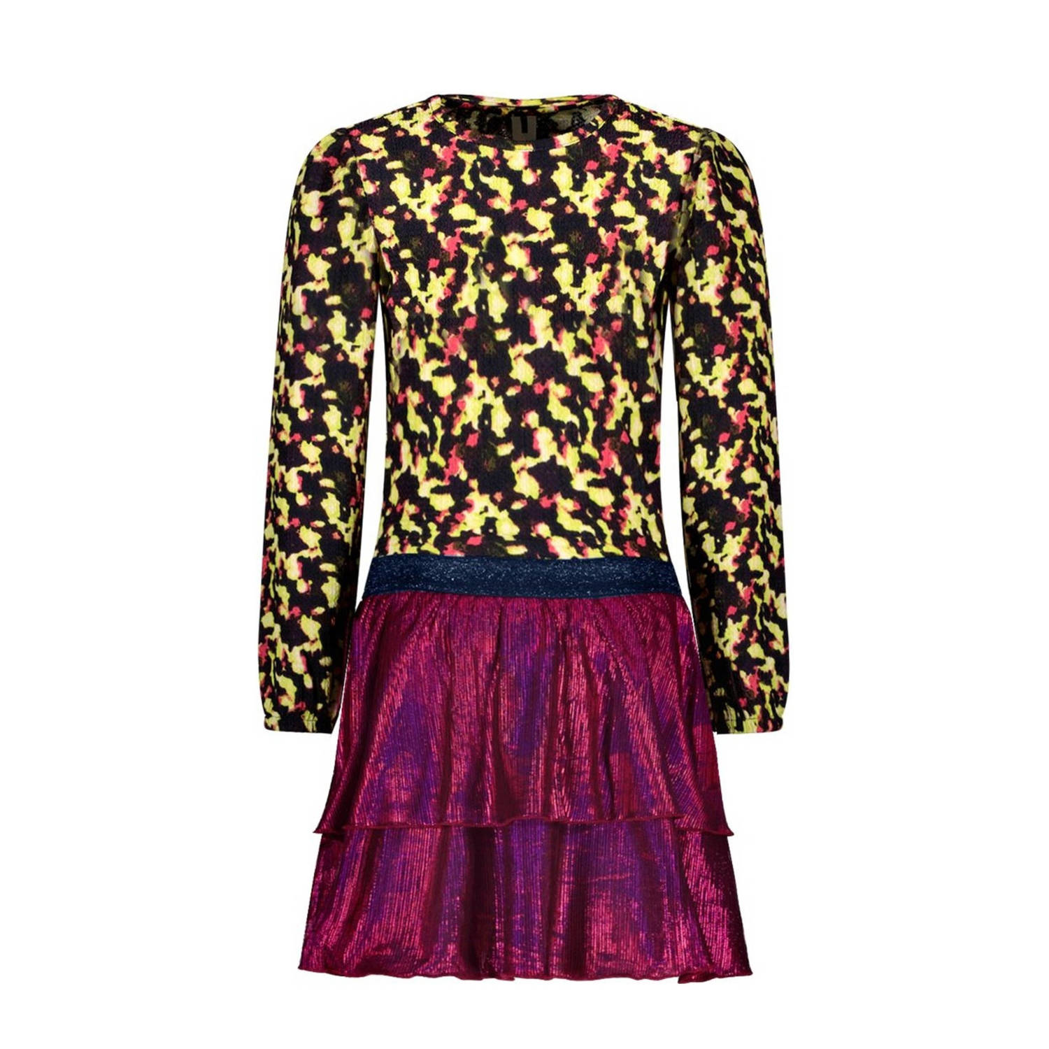 B.Nosy jurk Daisy met all over print paars neongroen