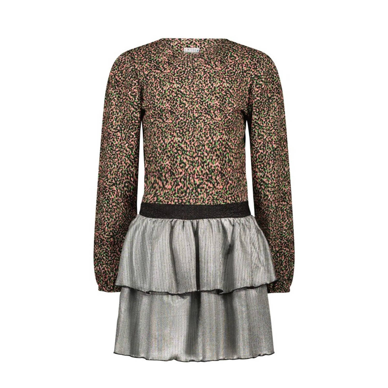 B.Nosy jurk Daisy met all over print zwart roze zilver