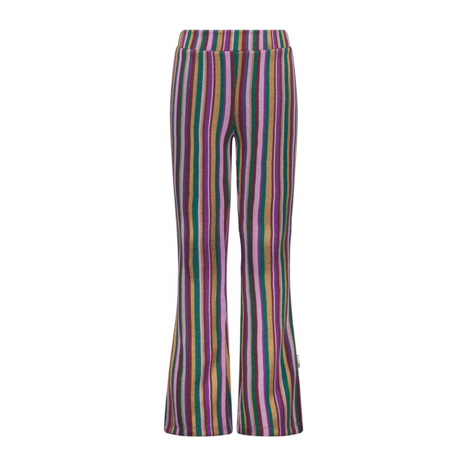 B.Nosy gestreepte flared broek Phae paars groen goud
