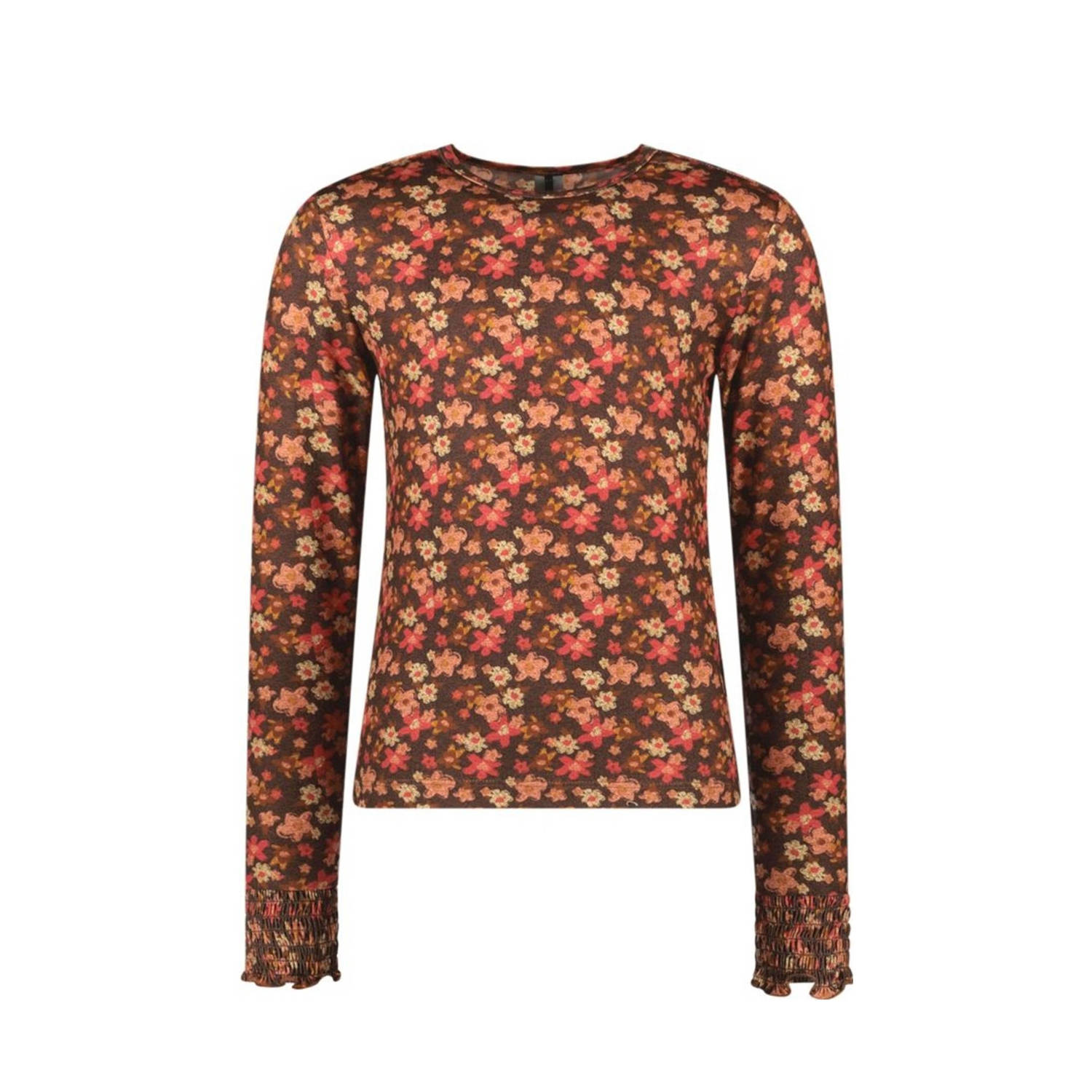 B.Nosy gebloemde longsleeve Tally bruin roze