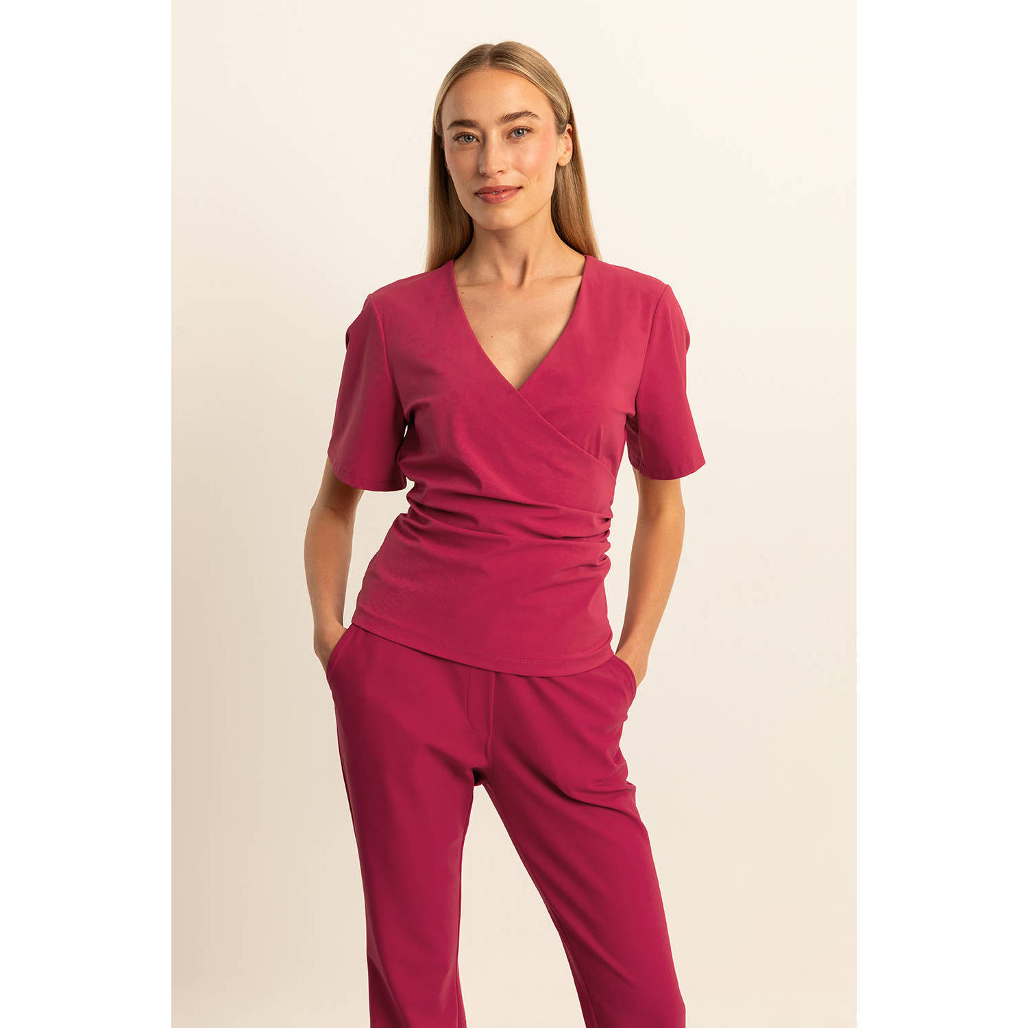 Expresso top van travelstof fuchsia