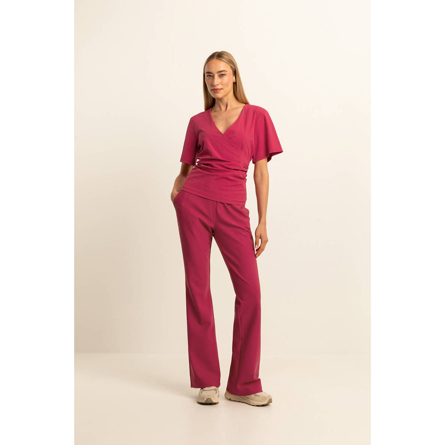 Expresso top van travelstof fuchsia