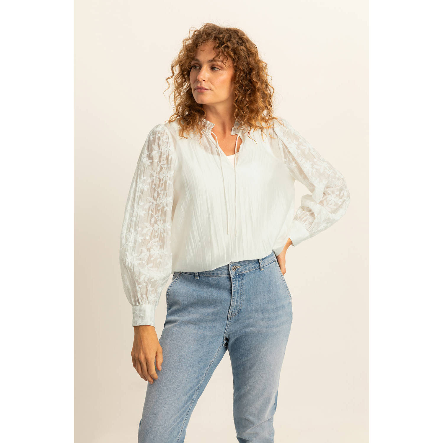 Expresso fijngebreide blouse ecru