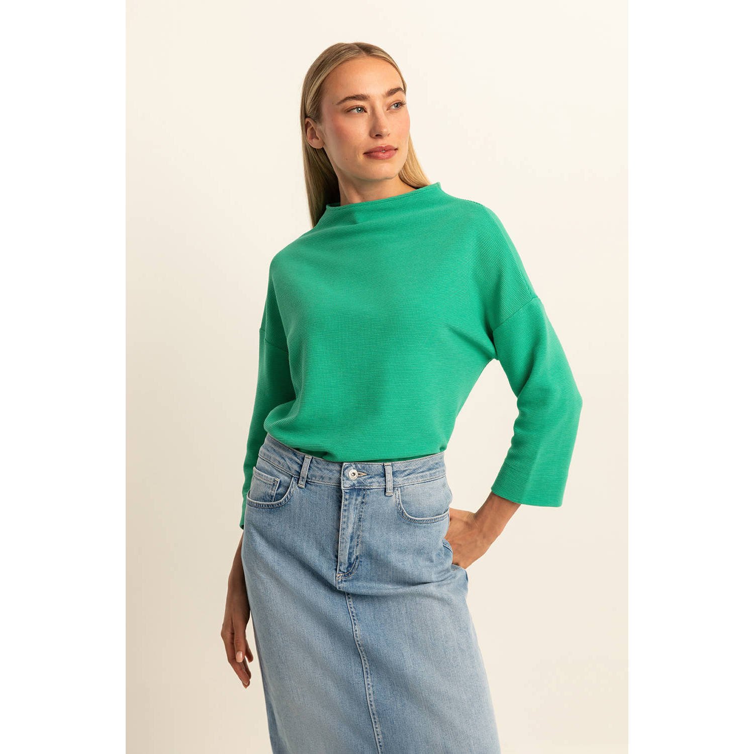 Expresso ribgebreide jersey top groen