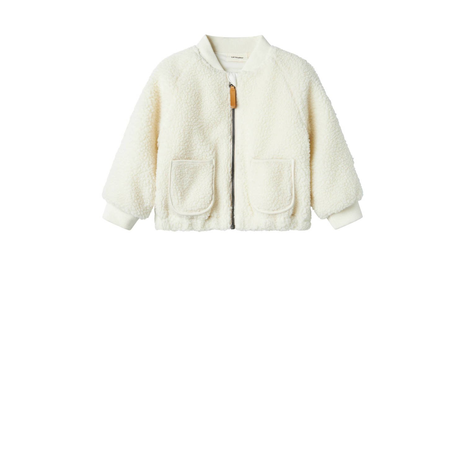 LIL' ATELIER MINI teddy jas offwhite bee Ecru Backprint 122 128