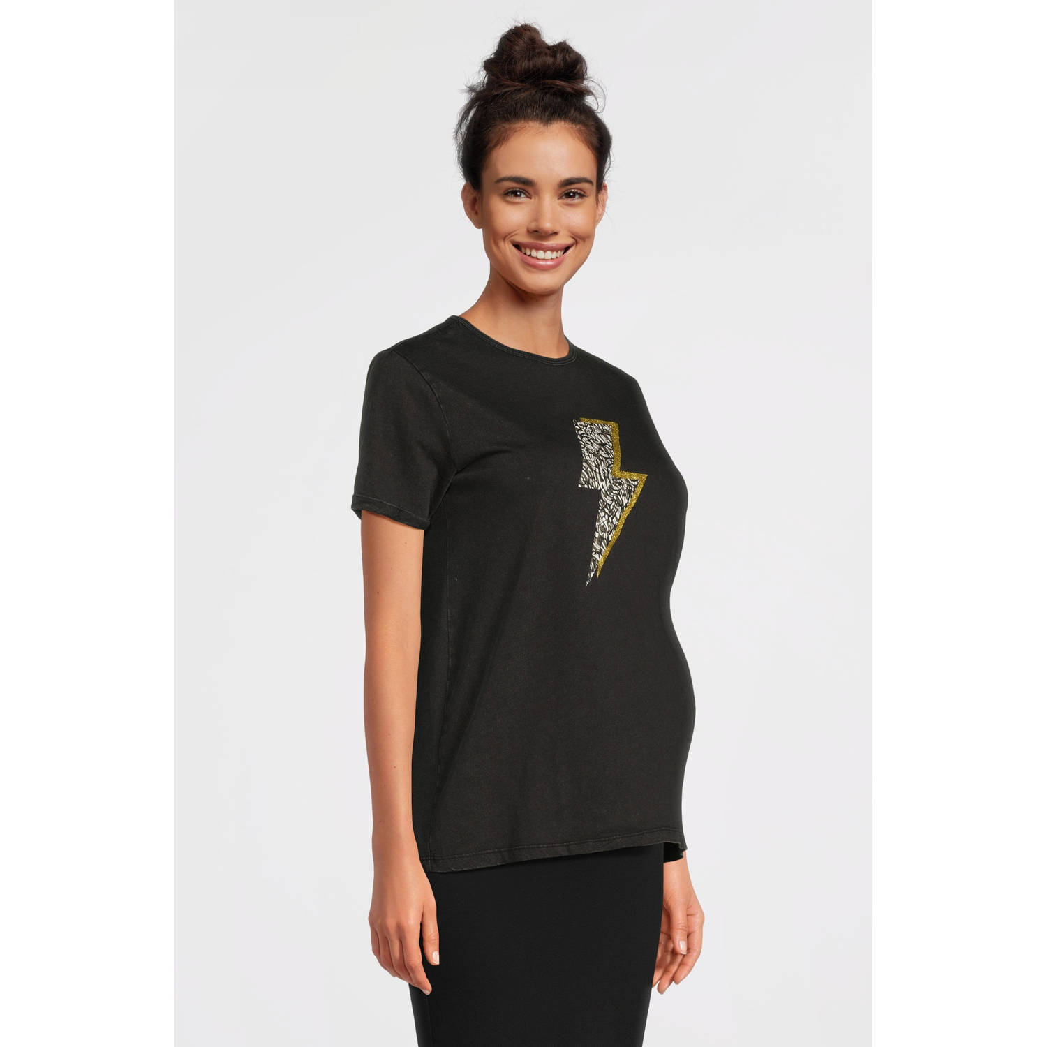 ONLY MATERNITY zwangerschapsshirt OLMGWEN met printopdruk antraciet T-shirt Grijs Dames Katoen Ronde hals XXL