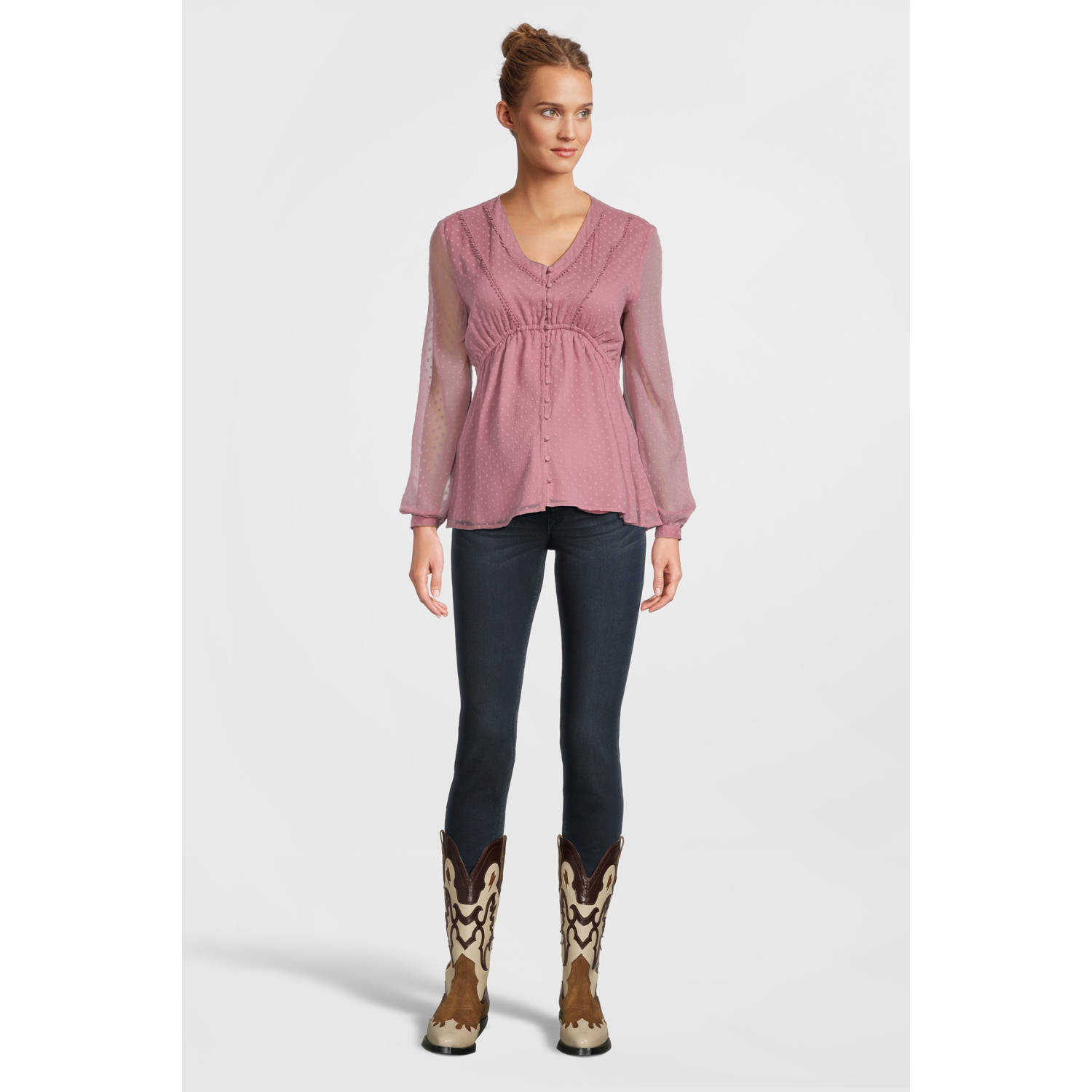 ONLY MATERNITY semi-transparante zwangerschapsblouse OLMBETTINA oudroze