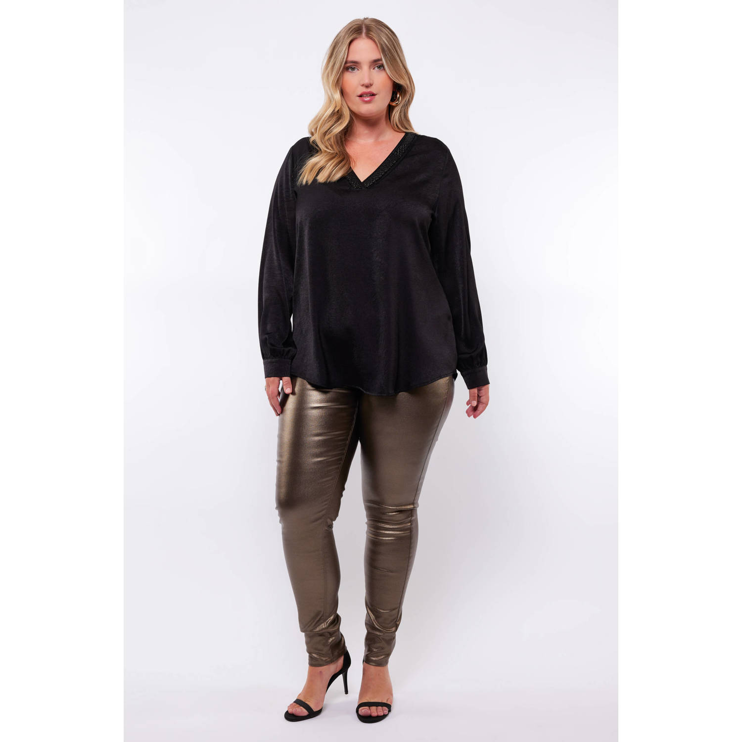 Exxcellent coated skinny jeans brons
