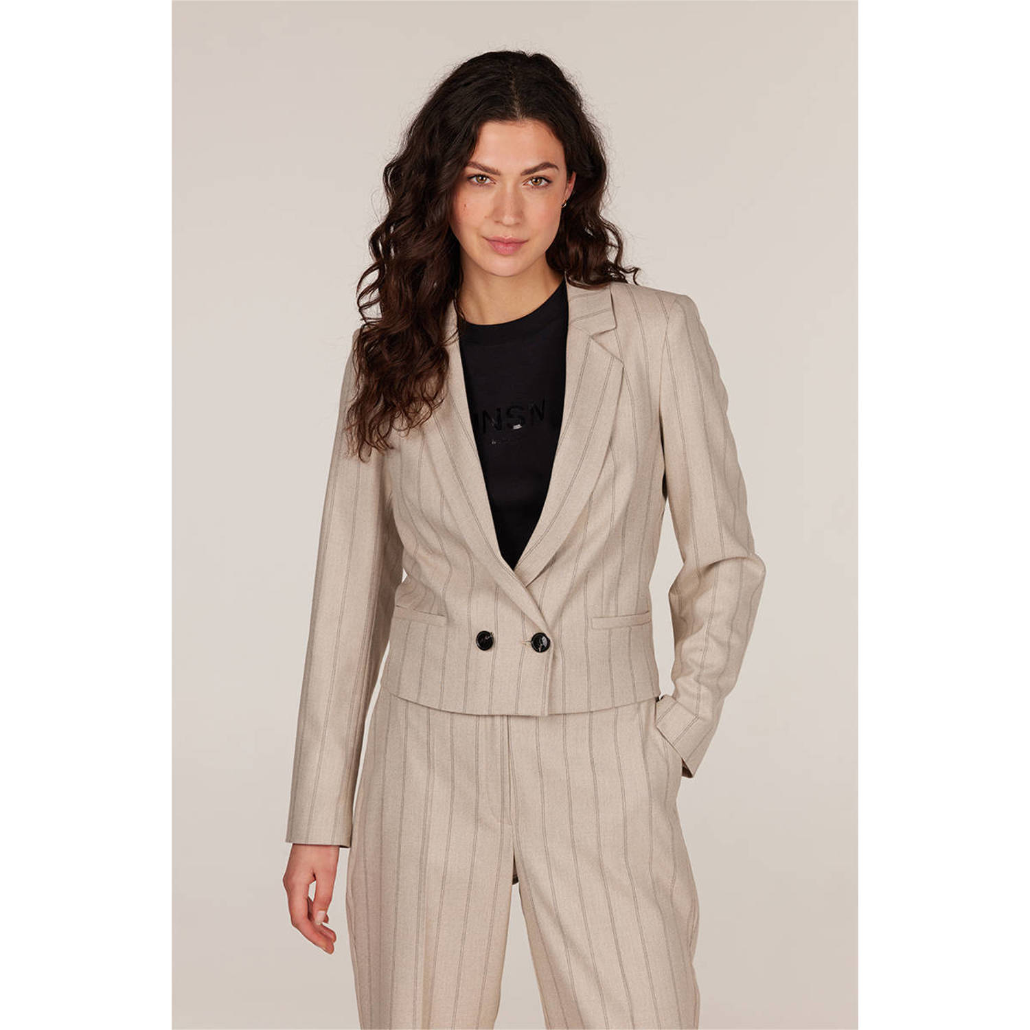 JANSEN Amsterdam cropped blazer met krijtstreep beige