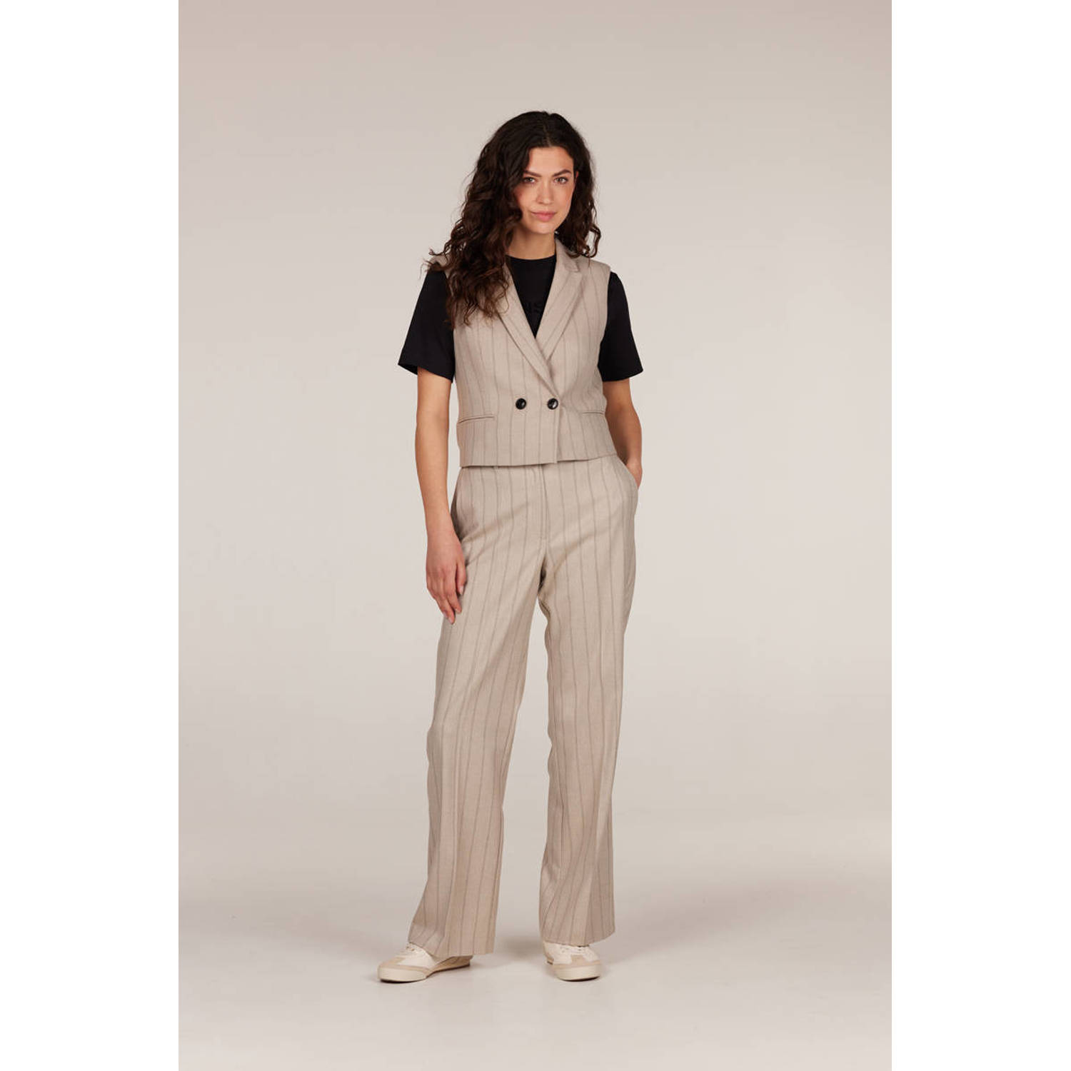 JANSEN Amsterdam straight fit broek met krijtstreep beige