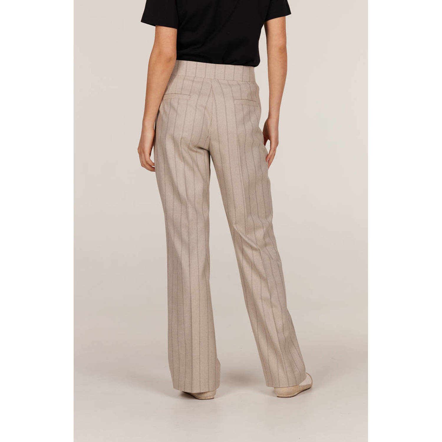JANSEN Amsterdam straight fit broek met krijtstreep beige
