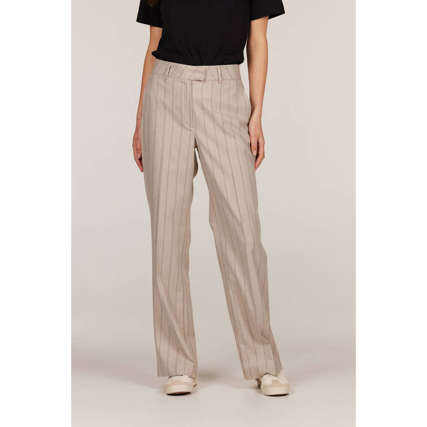 JANSEN Amsterdam straight fit broek met krijtstreep beige