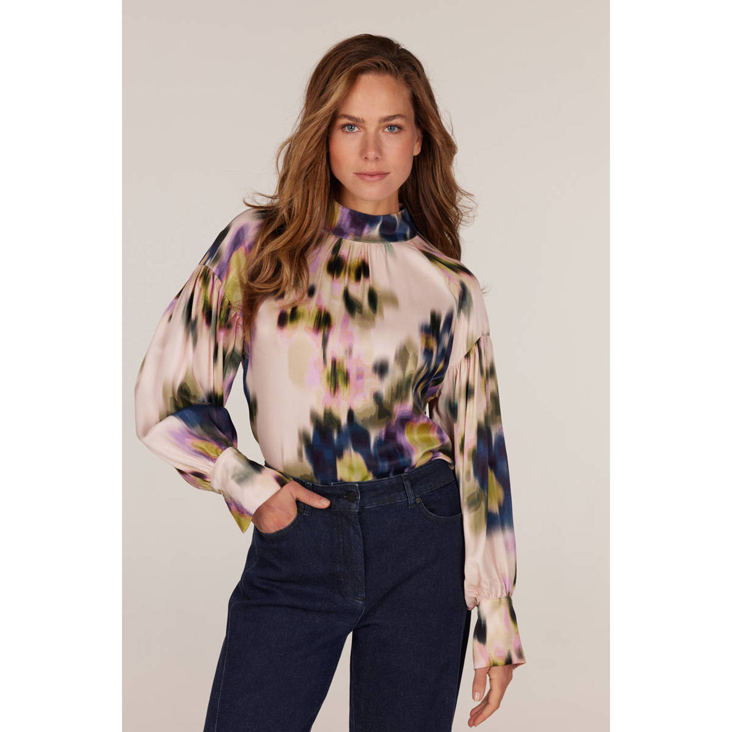 JANSEN Amsterdam blousetop ELLEN met all over print en plooien multi