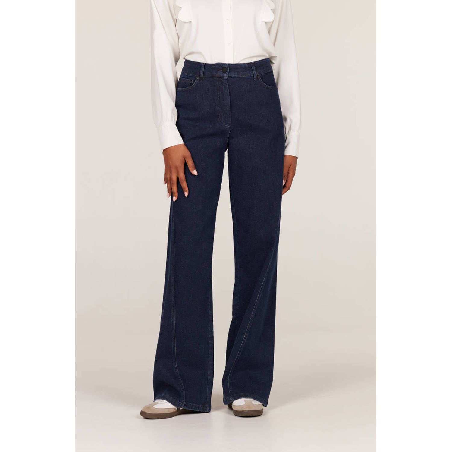 JANSEN Amsterdam wide leg jeans dark blue denim zilveren glitter