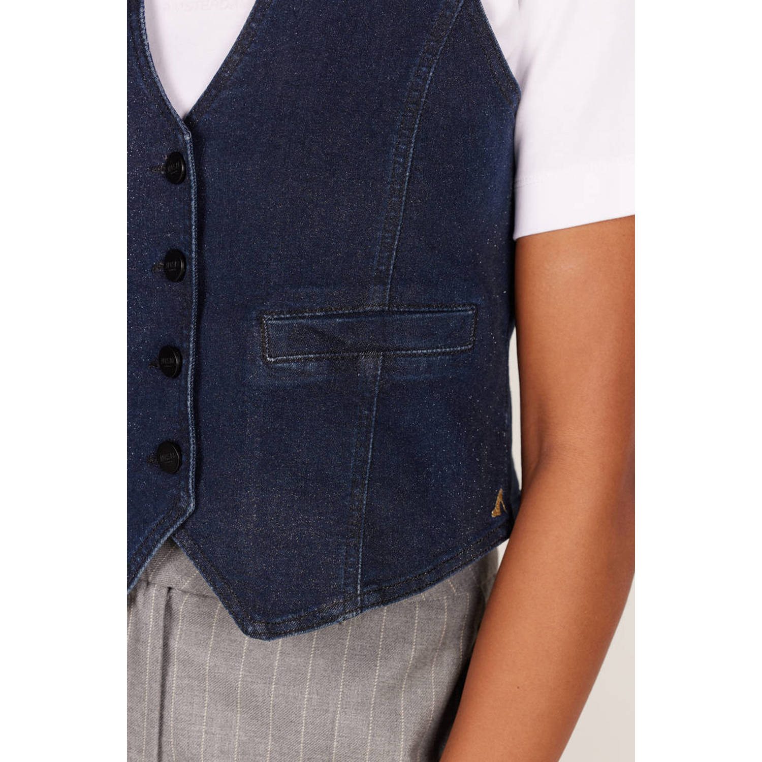 JANSEN Amsterdam gilet dark blue denim zilveren glitter