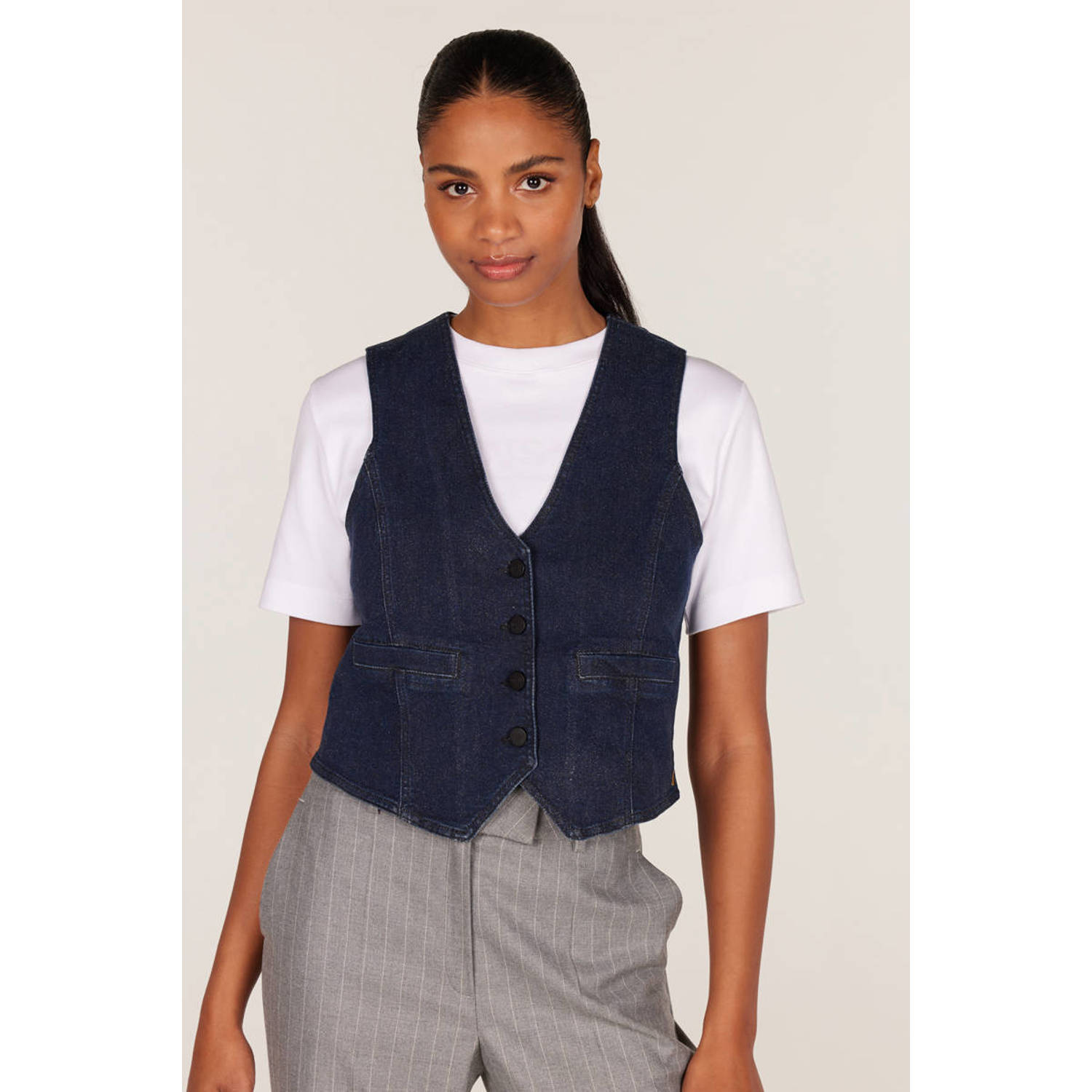 JANSEN Amsterdam gilet dark blue denim zilveren glitter