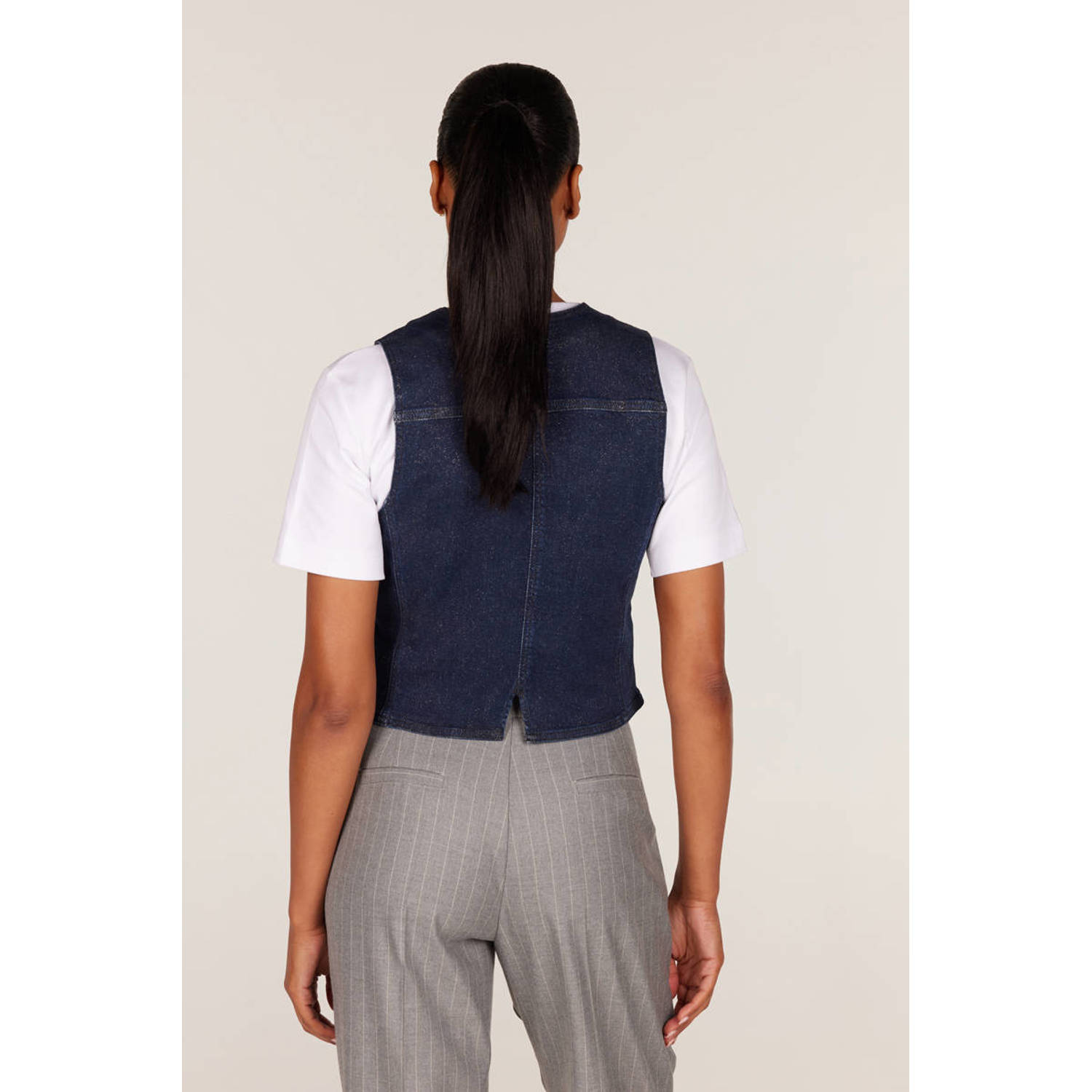 JANSEN Amsterdam gilet dark blue denim zilveren glitter