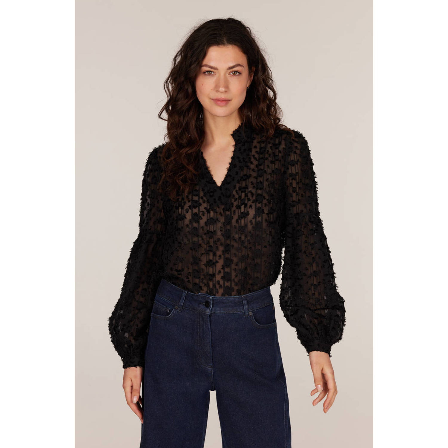JANSEN Amsterdam semi-transparante blousetop CELIA zwart
