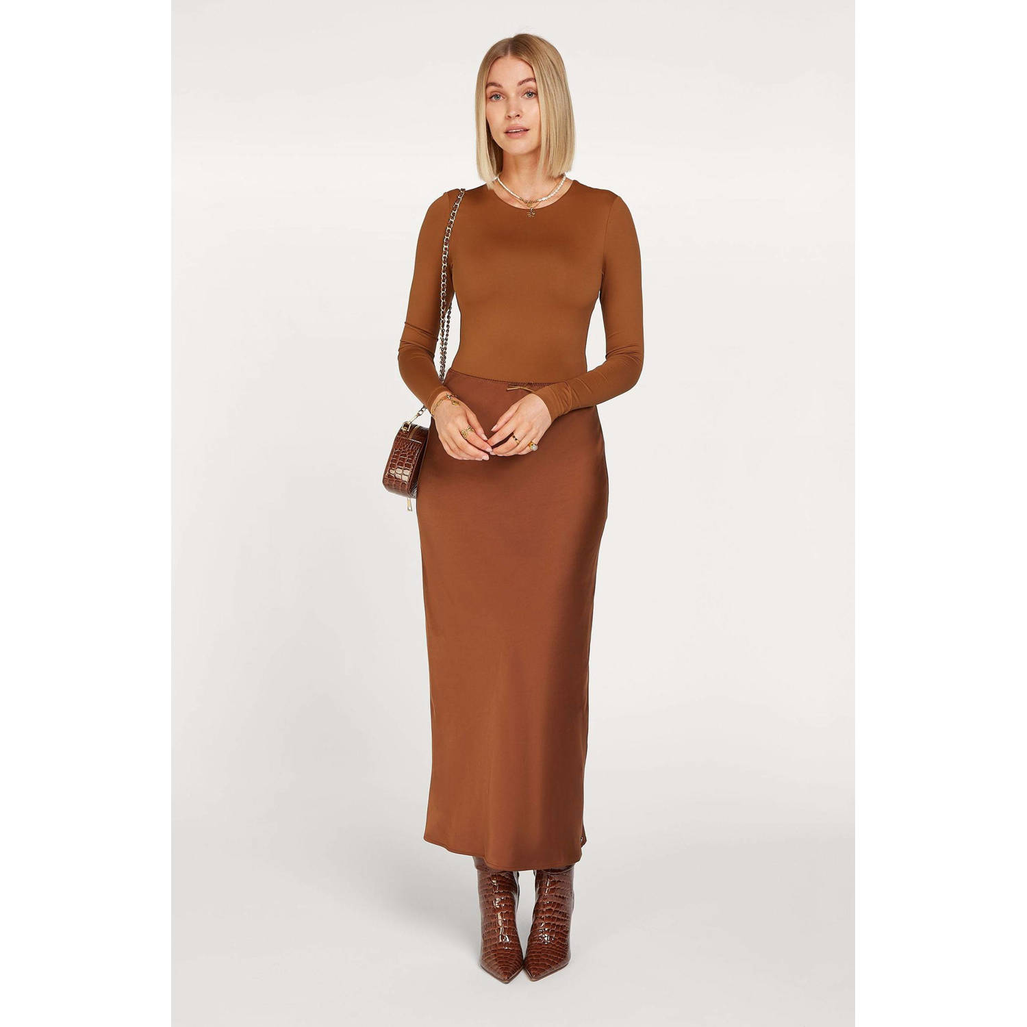 JOSH V IRENNE high rise fitted midi rok bruin
