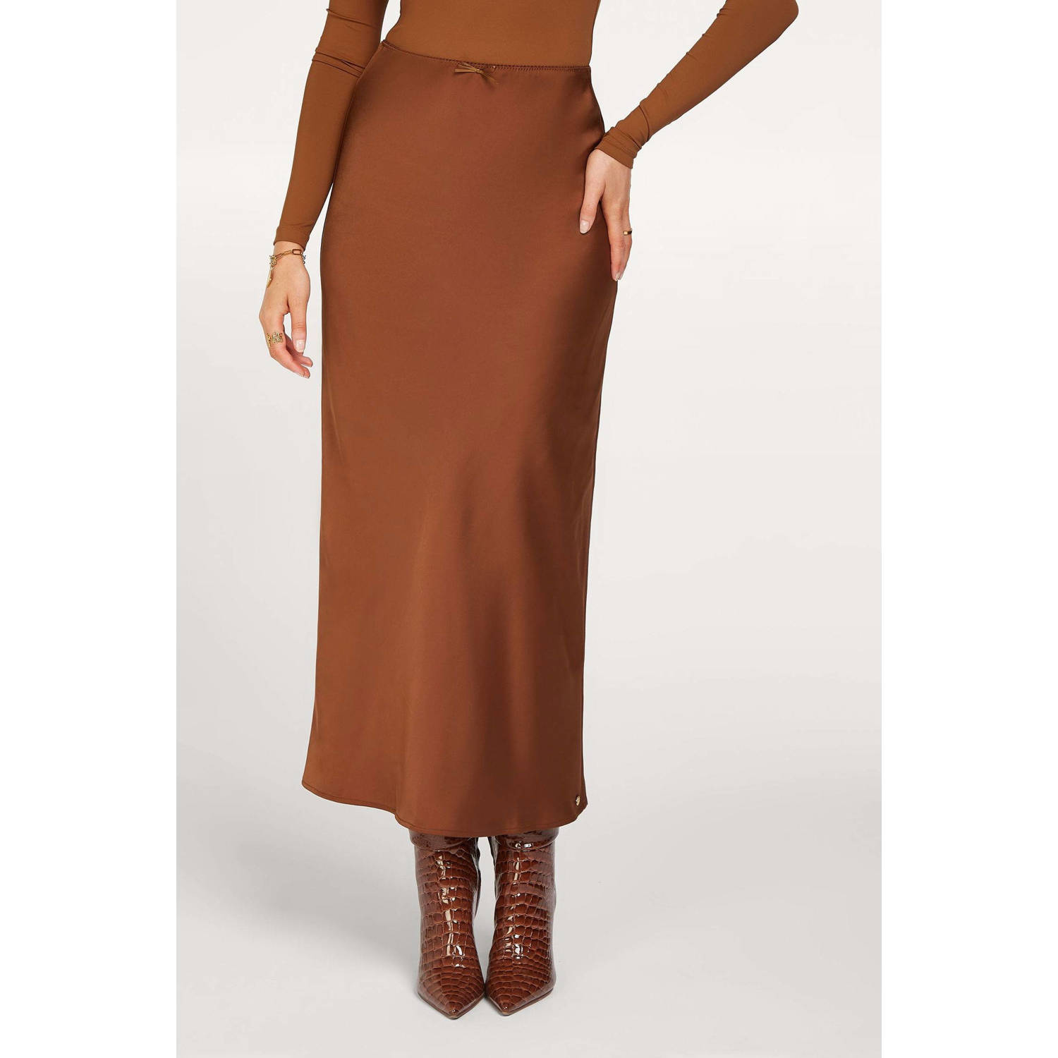 JOSH V IRENNE high rise fitted midi rok bruin