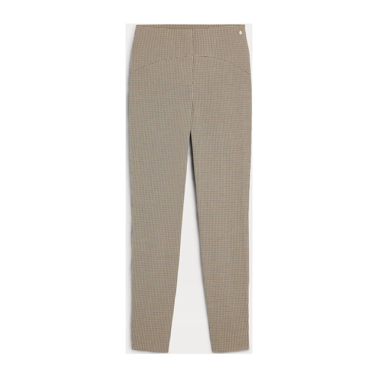 JOSH V geruite high waist slim fit broek Mieke bruin