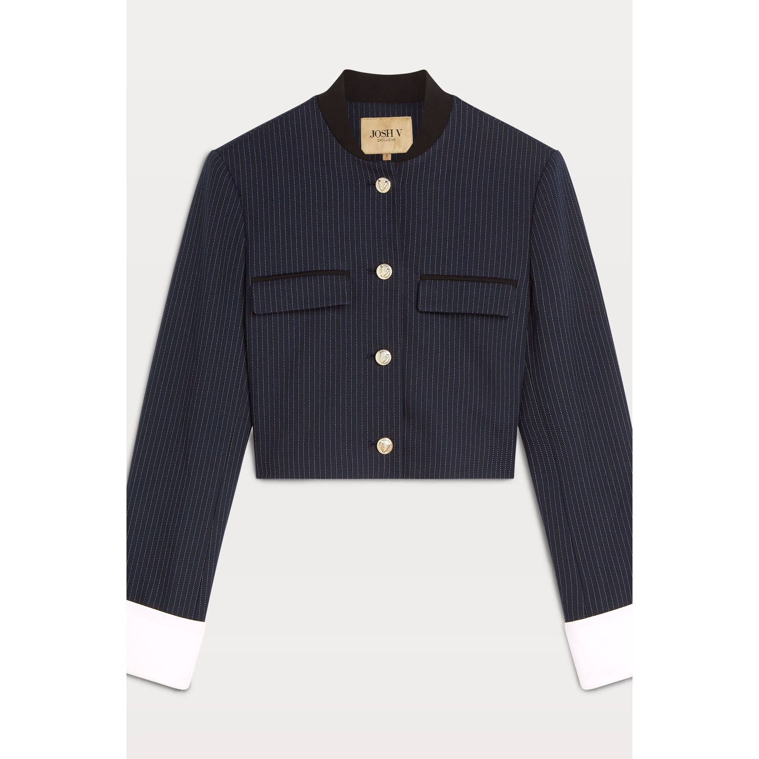 JOSH V LOUIS cropped blazer krijtstreep donkerblauw