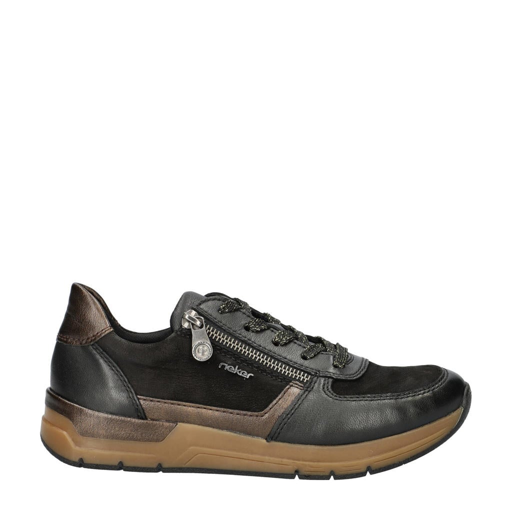 Zwart en multikleurige dames Rieker comfort sneakers met rits- en vetersluiting