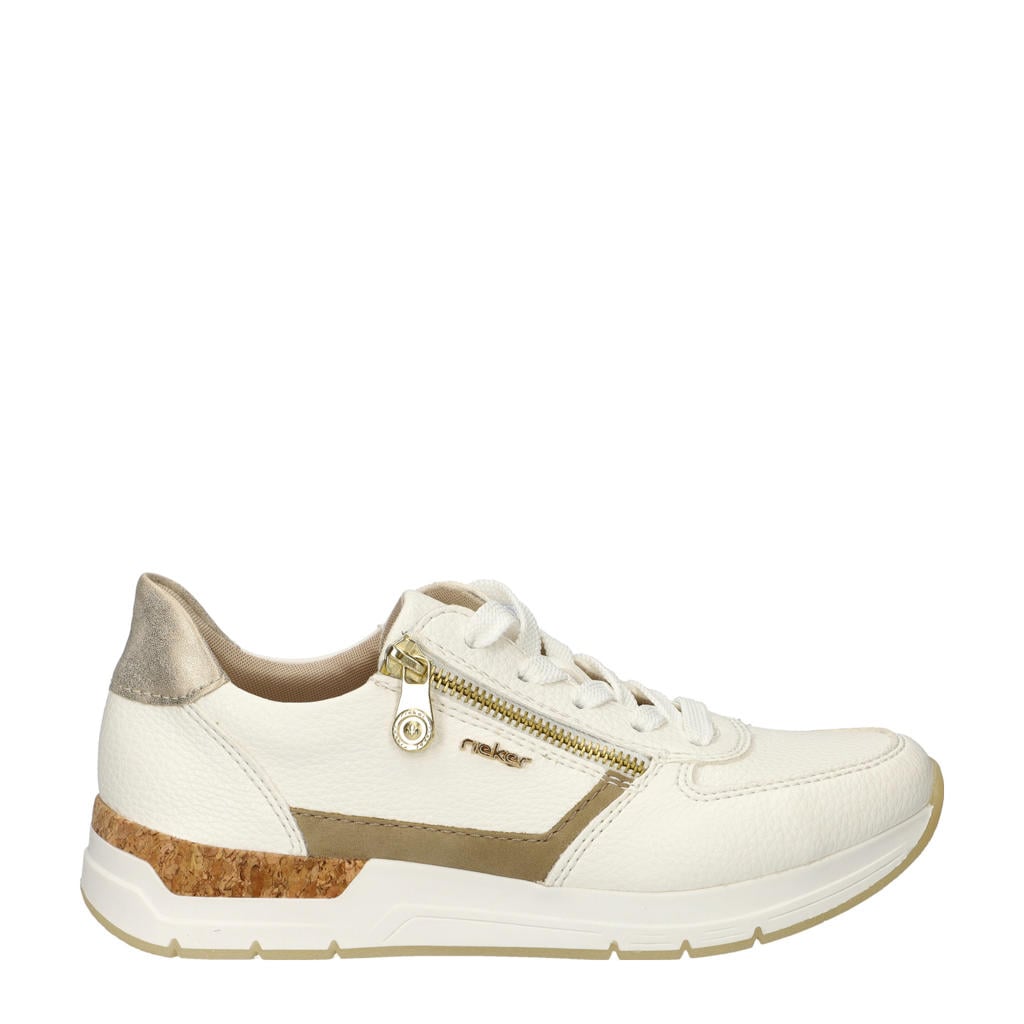 Witte dames Rieker leren sneakers met rits- en vetersluiting