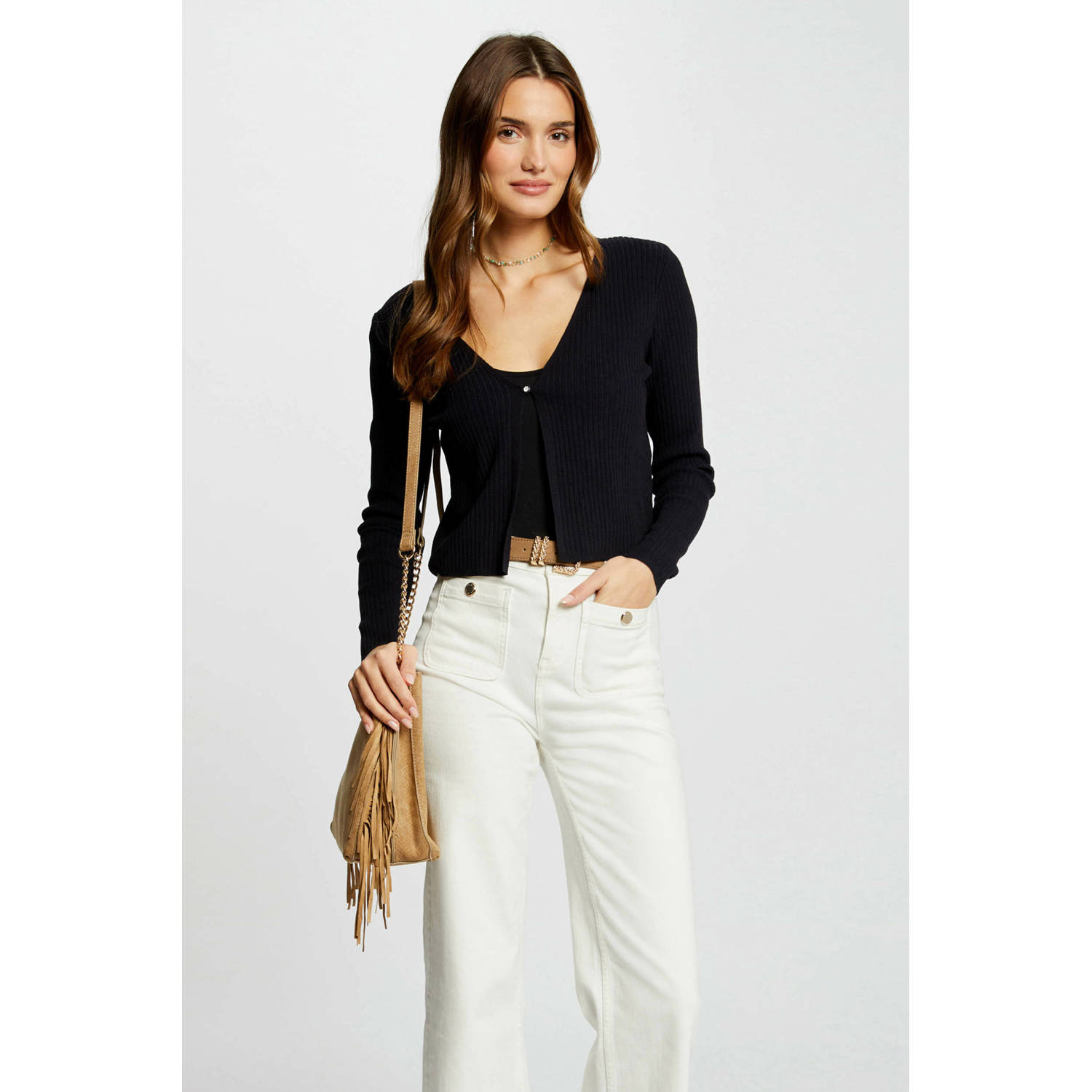 Morgan ribgebreid vest marine