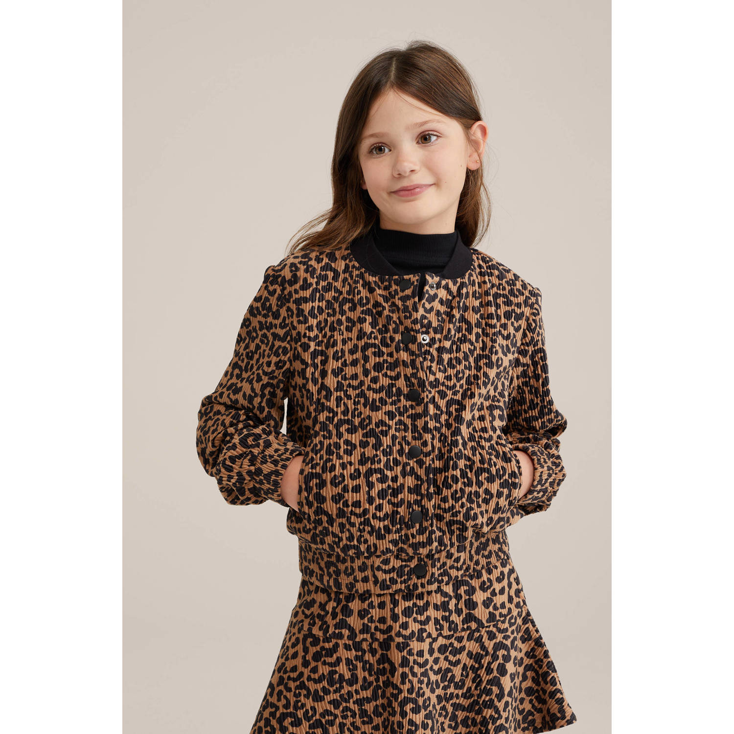 WE Fashion jasje met panterprint bruin zwart