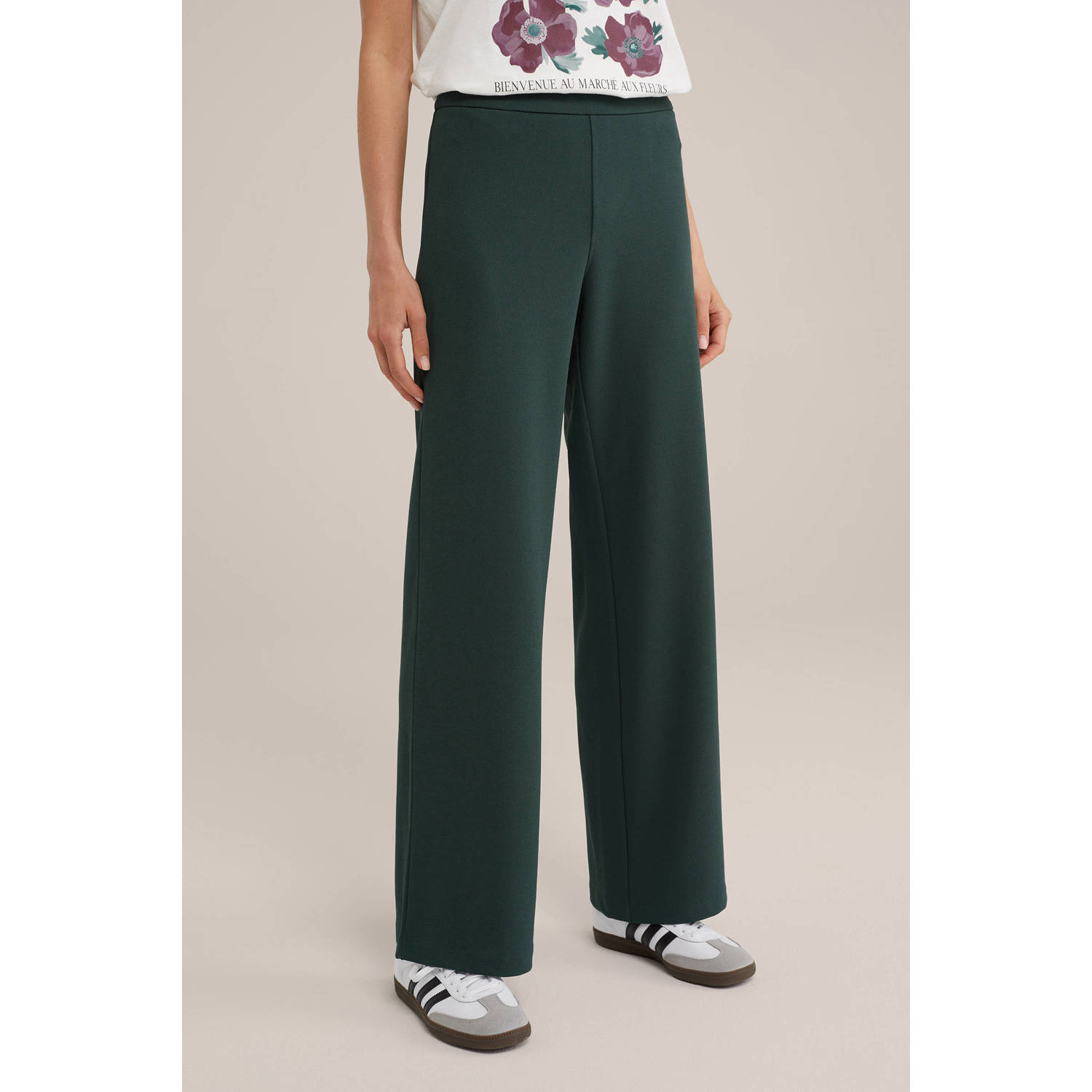 WE Fashion high waist straight fit pantalon donkergroen