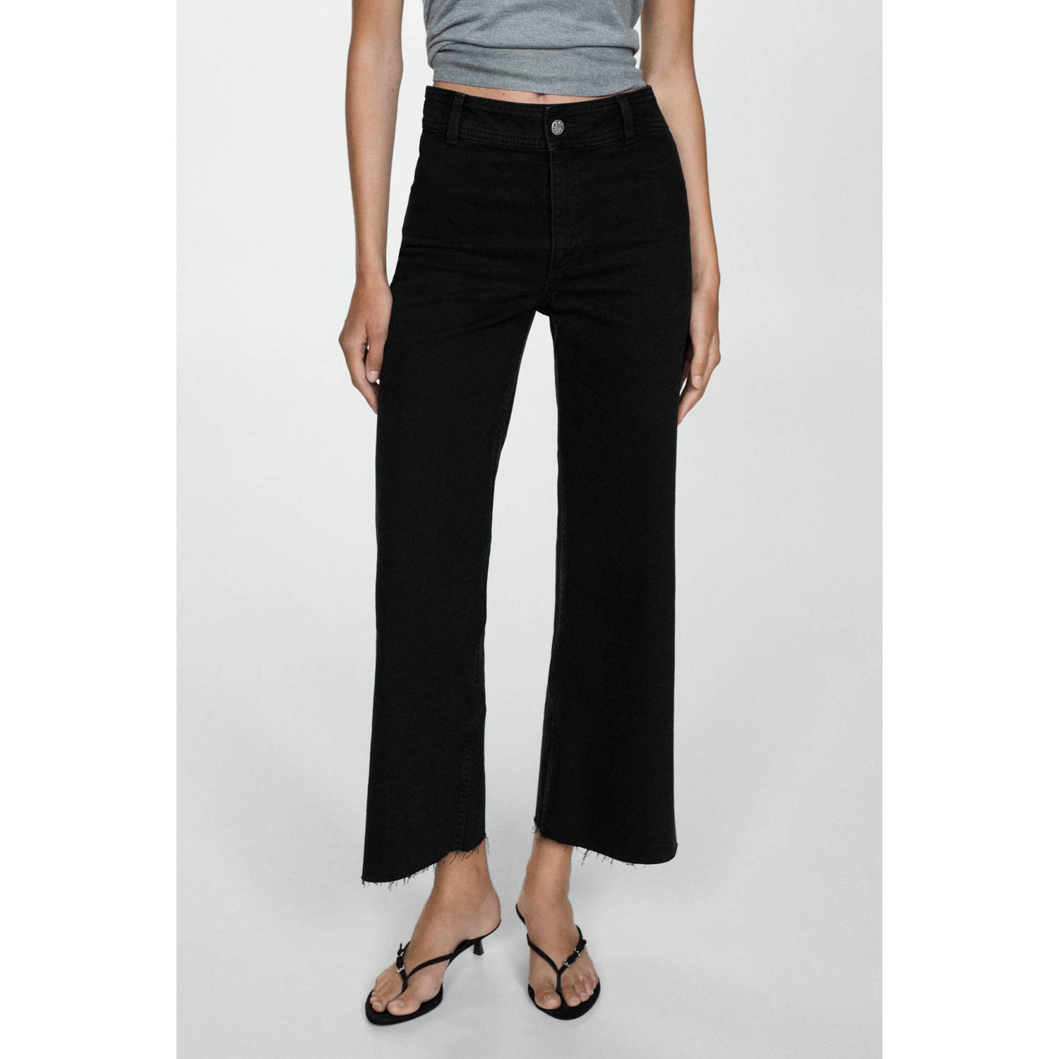 Mango cropped high waist flared jeans black denim