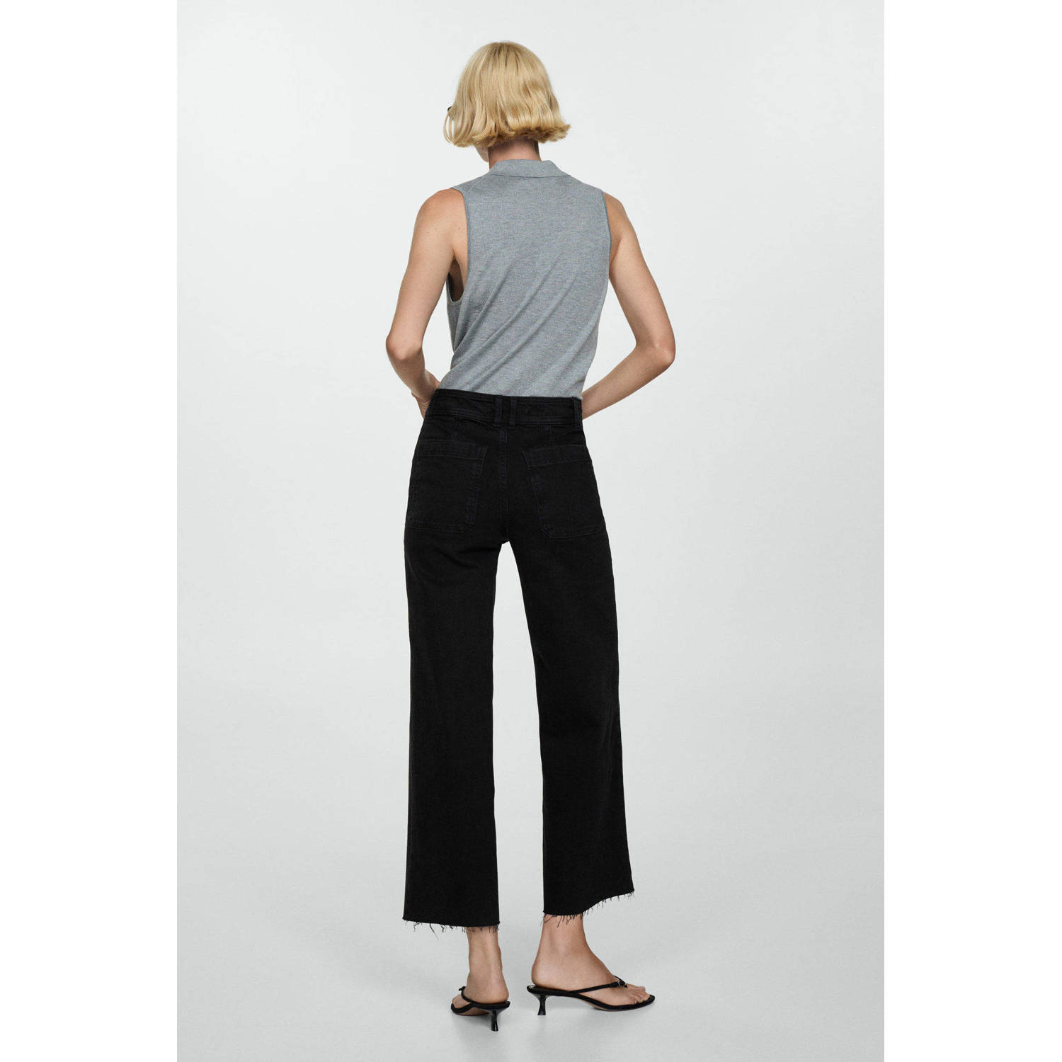 Mango cropped high waist flared jeans black denim