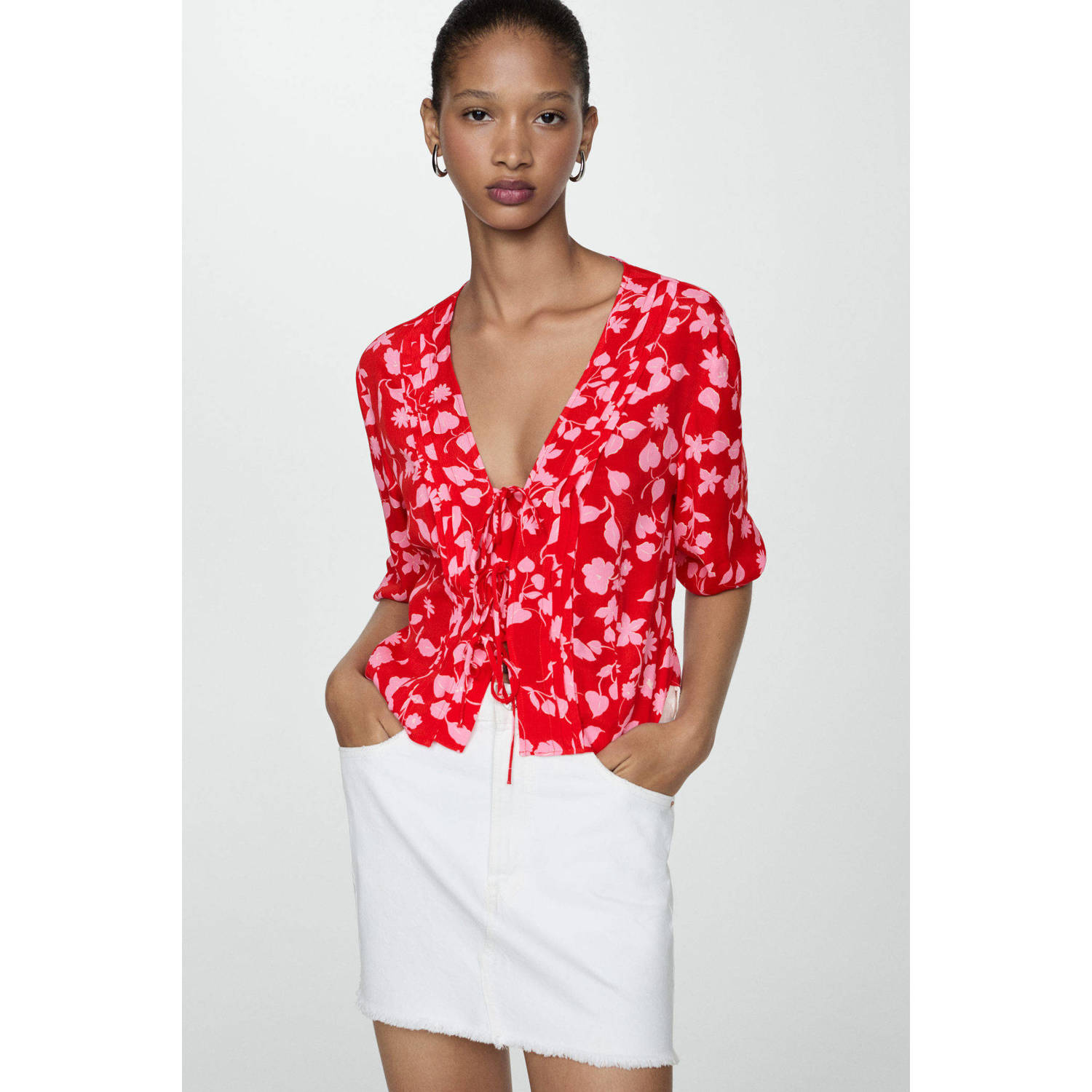 Mango gebloemde blouse rood ecru