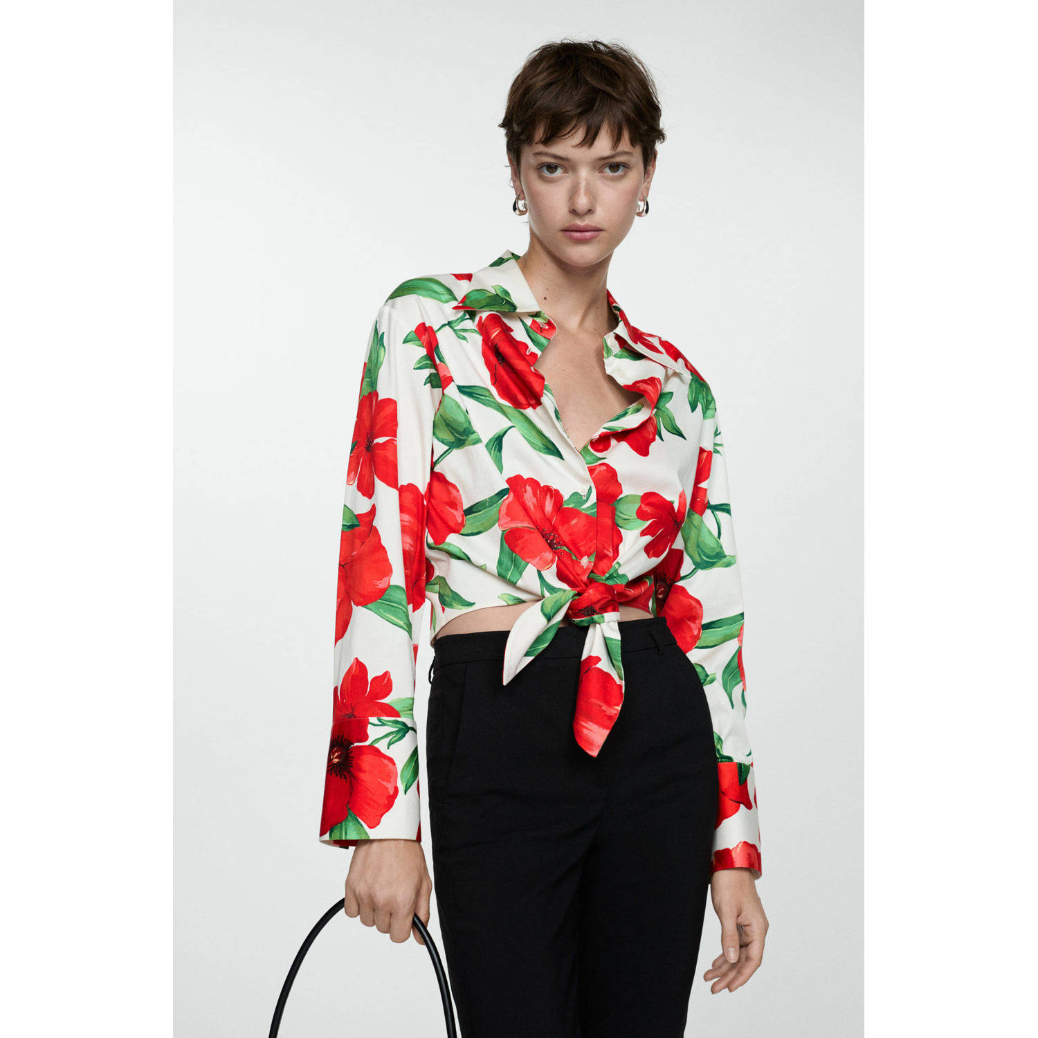 Mango gebloemde blouse rood wit groen