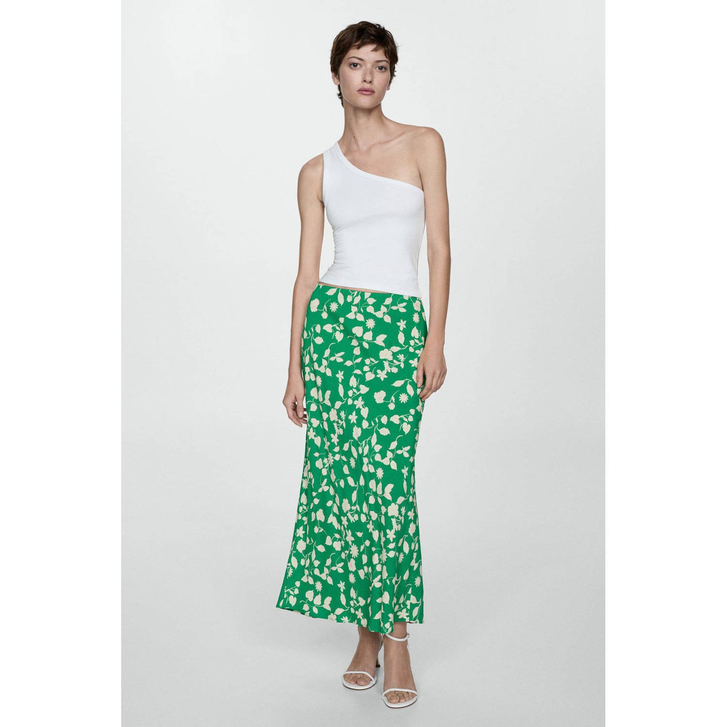 Mango midi rok groen ecru