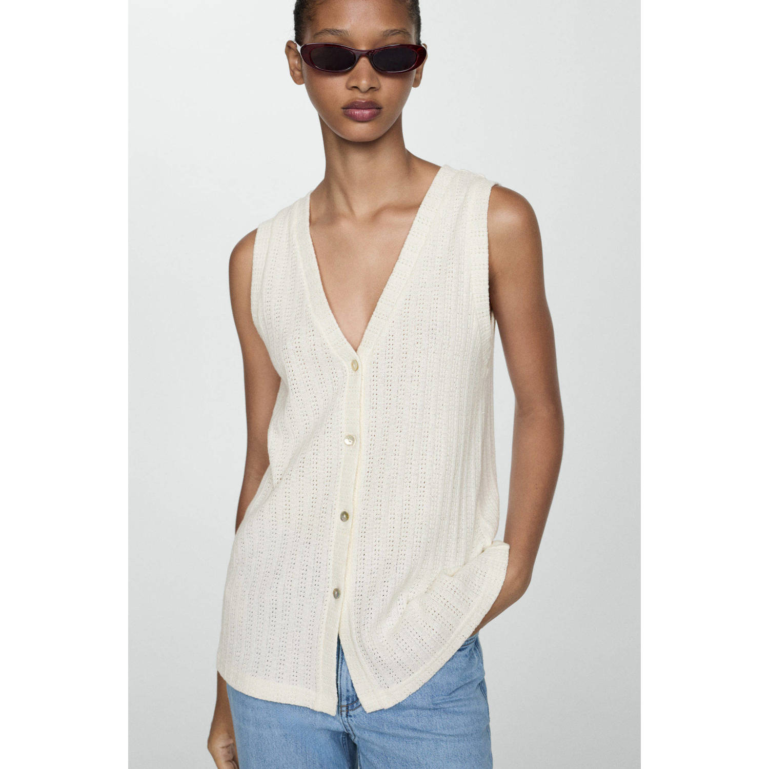 Mango gilet met ingebreid patroon