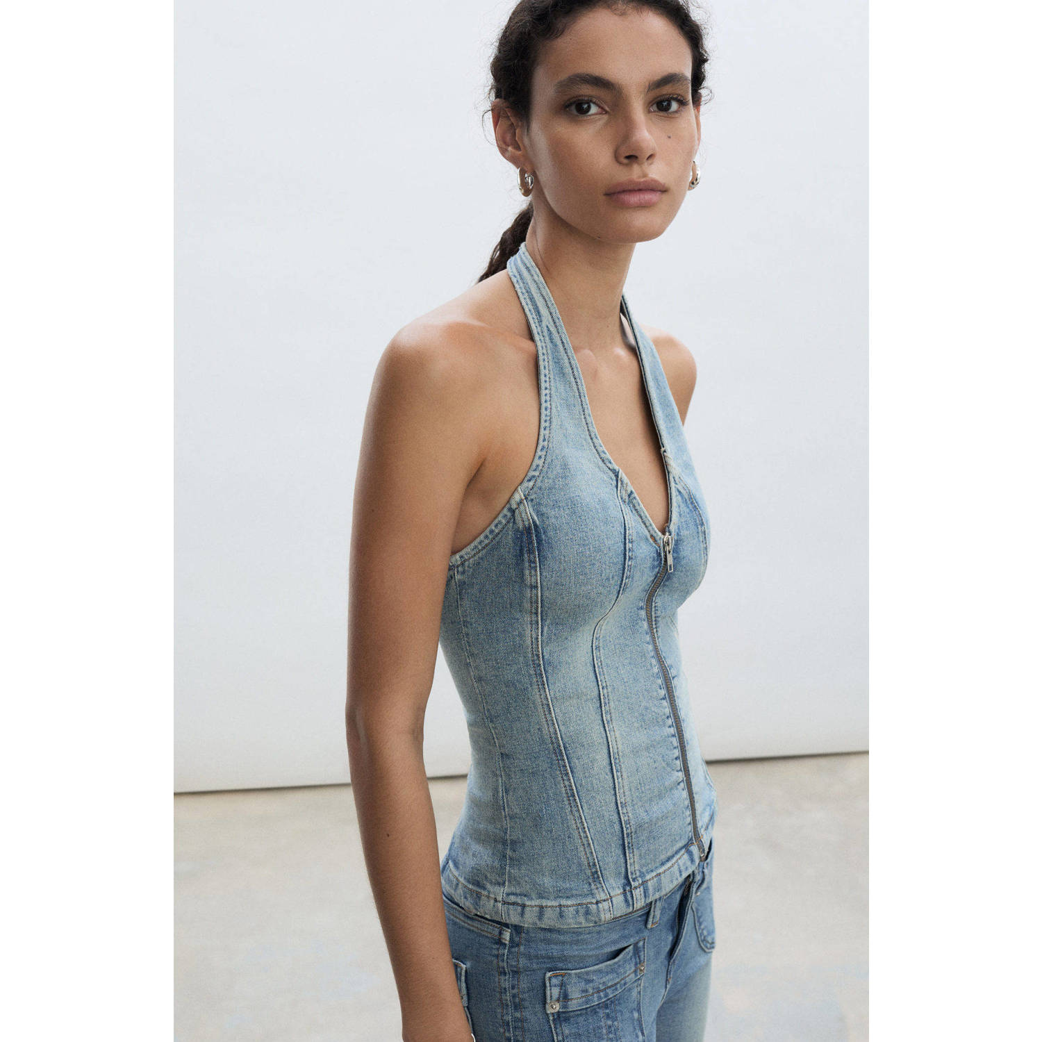 Mango gilet medium blue denim