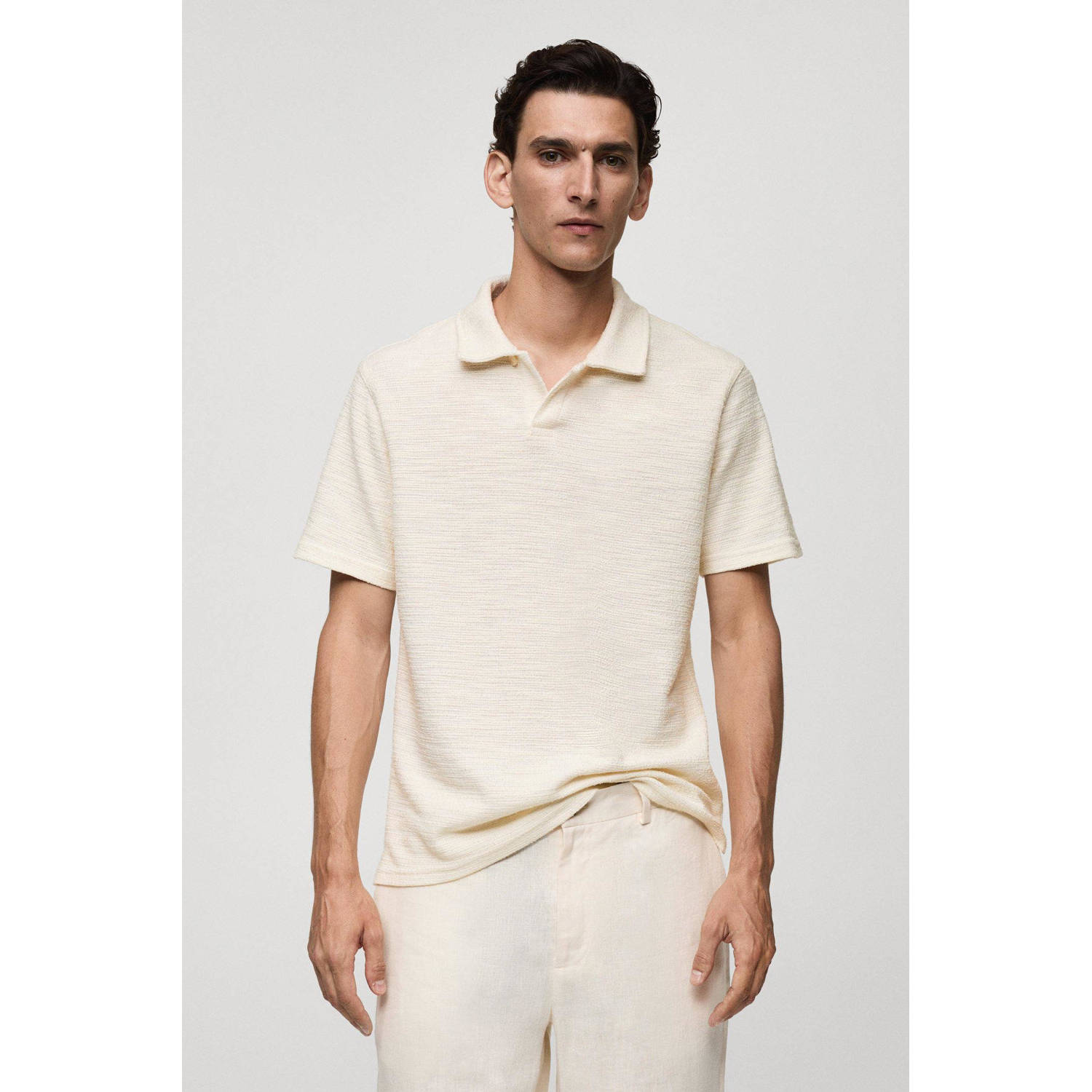 Mango Man gemêleerde regular fit polo ecru