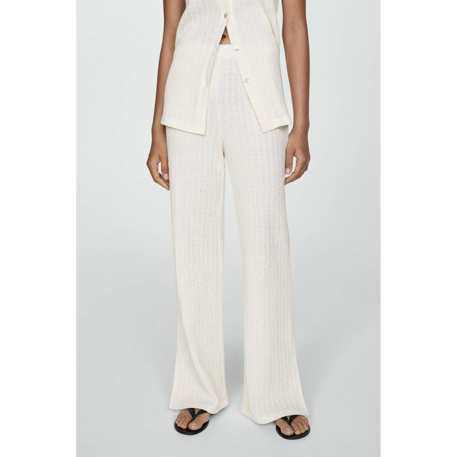 Mango wide leg pantalon met ingebreid patroon