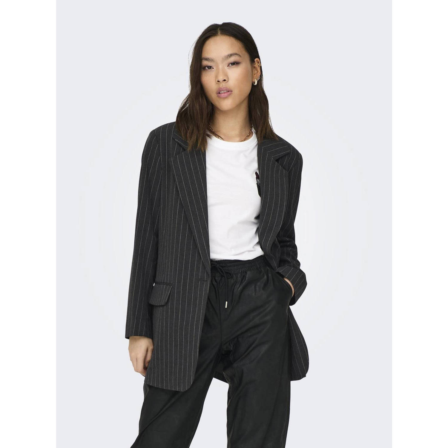 ONLY oversized blazer ONLBRIE met krijtstreep antraciet