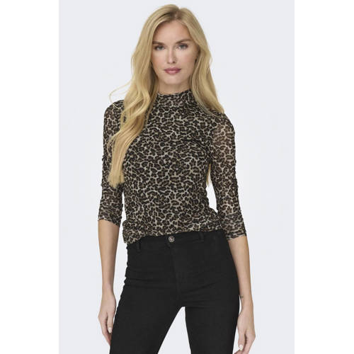 ONLY top ONLERICA met panterprint en mesh bruin/ zwart afbeelding