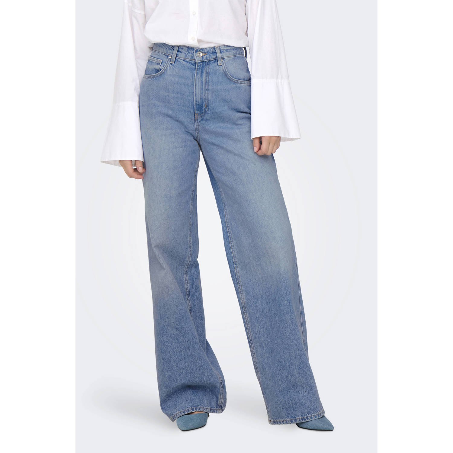 ONLY high waist wide leg jeans ONLHOPE medium blue denim